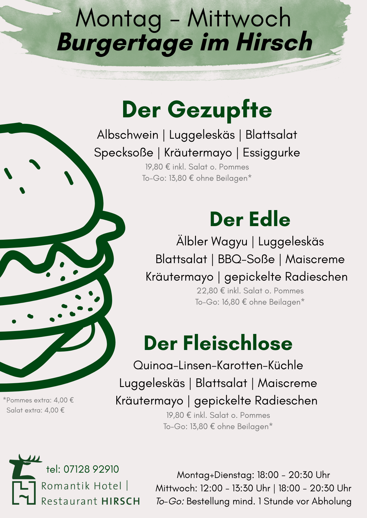 Speisekarte Burger